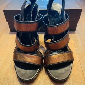 Gucci Charlotte Napa Silk Bronze Heels 40